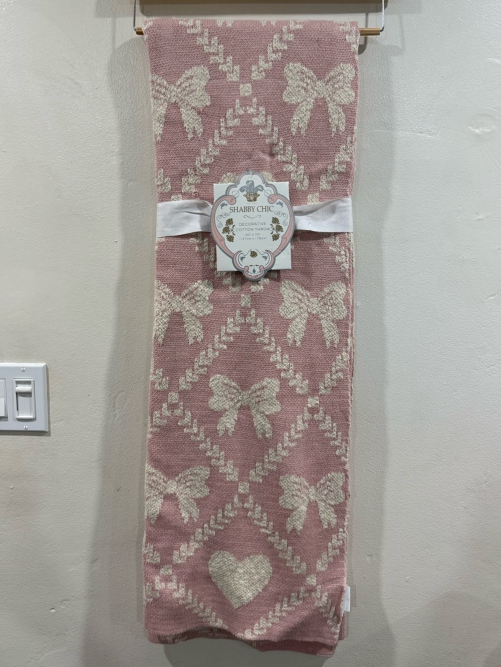 Shabby Chic Pink Bow Throw Blanket / Pink Heart Throw Blanket